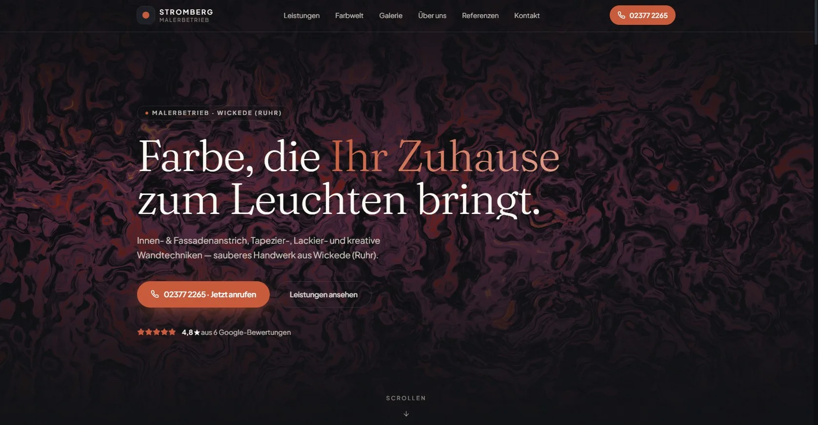 Startseite der von Winlor Media gestalteten Website für den Malerbetrieb Cornelius Stromberg